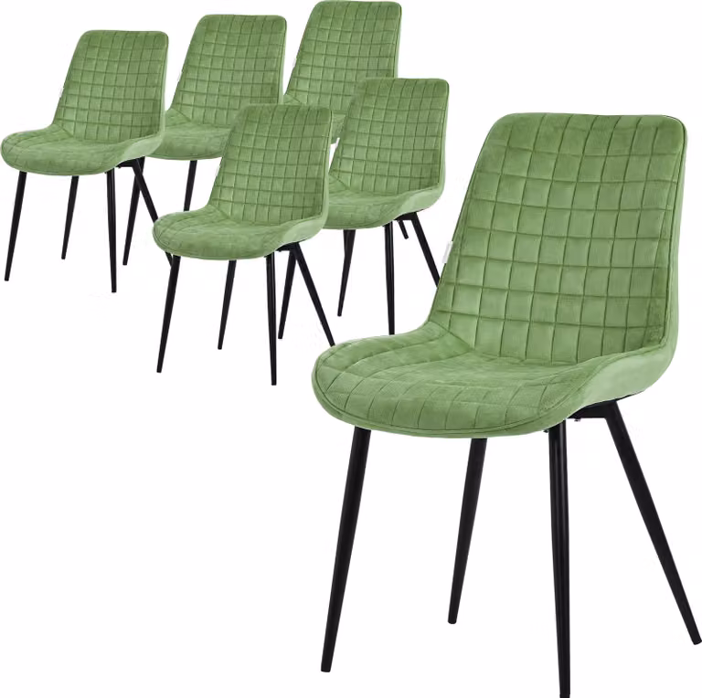 Set di 6 sedie da pranzo ML-Design, salvia, seduta in velluto con gambe in metallo nero, sedie da cucina con schienale
