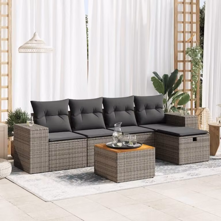 Maison Exclusive - Set da giardino 6 pezzi con cuscini Grigio Poly Rattan