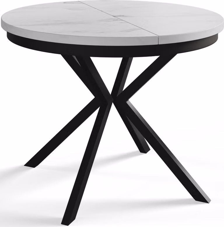 Tavolo da pranzo rotondo BERG, tavolo allungabile diametro: 100 cm/180 cm, tavolo da soggiorno colore: Marmur, con gambe in metallo nero