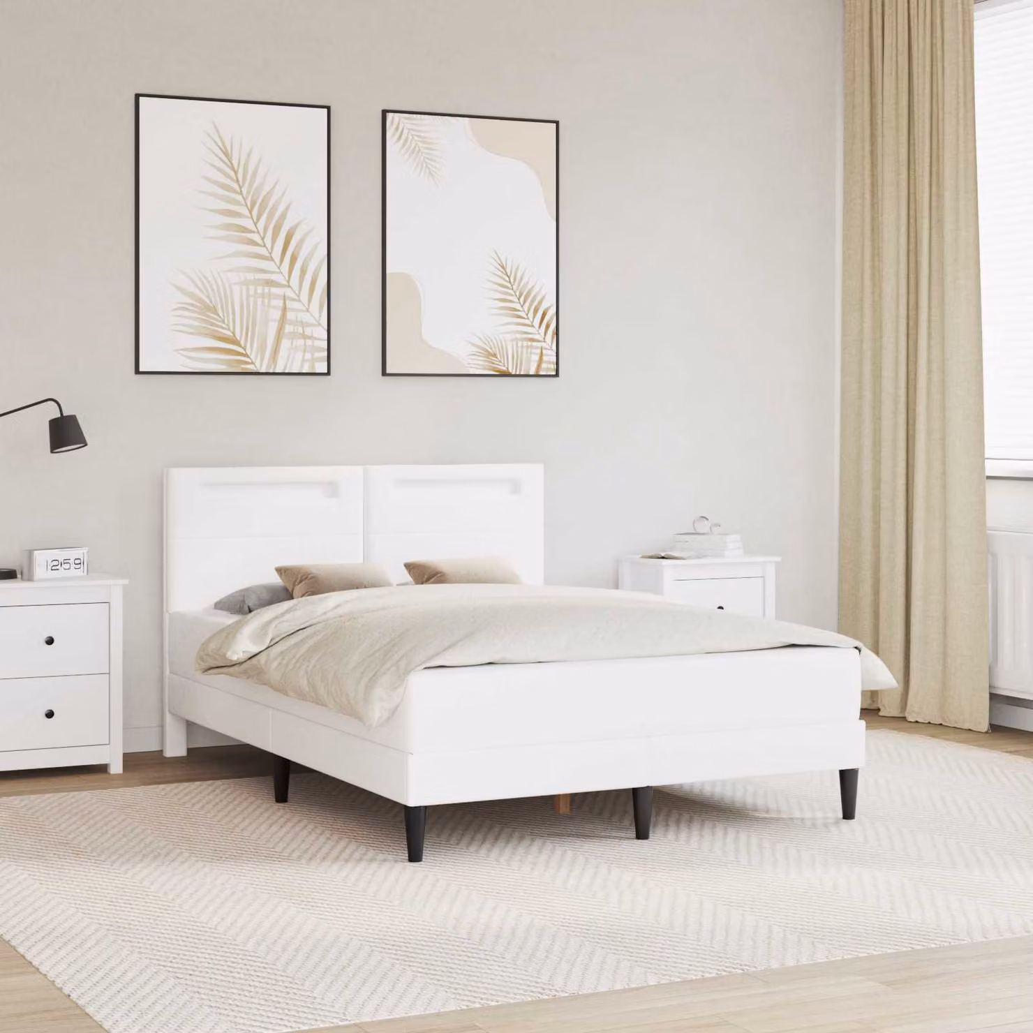 Struttura del letto con testiera vidaXL in similpelle bianco con illuminazione sottostante e porta USB, L/P/H: 160 x 200 x 206 cm