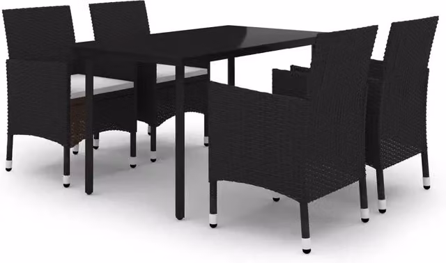 Set da Pranzo da Giardino 5 pz | Set Salotto da Giardino con Cuscini Polyrattan e Vetro
