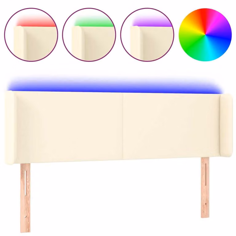 Testiera a LED Crema 147x16x78/88 cm in Pelle finta