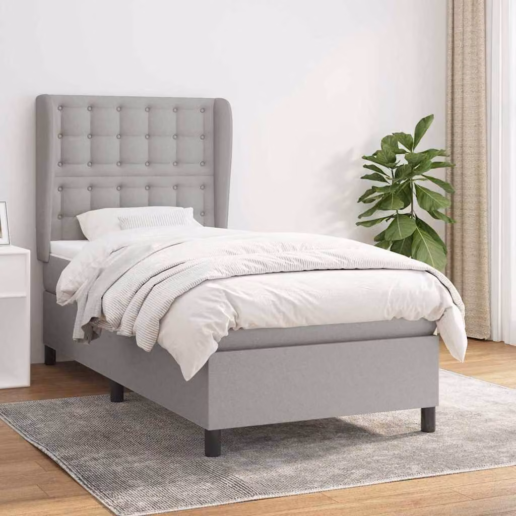 vidaXL Giroletto a Molle con Materasso Ibrido in Tessuto Grigio e Bianco L/P/H: 200 x 100 x 128 cm
