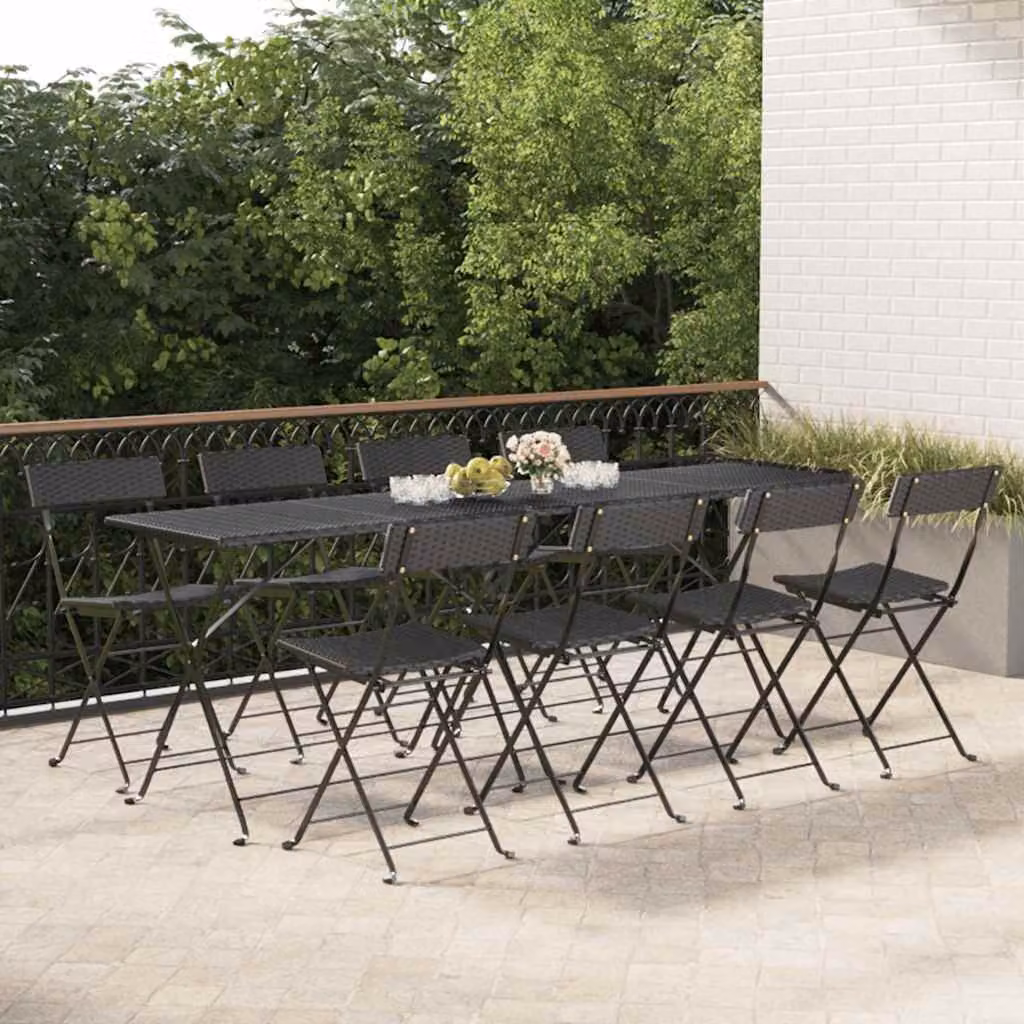 Set di 8 sedie pieghevoli vidaXL in polyrattan e acciaio nero per giardino e terrazzo