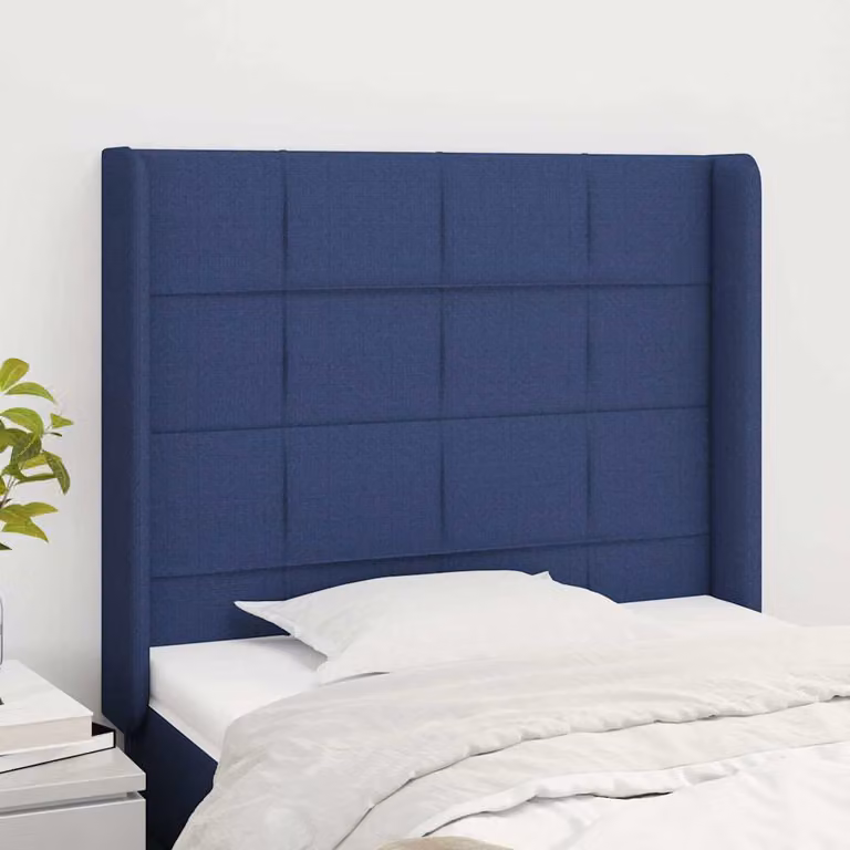 Testiera ad orecchio vidaXL in tessuto blu con struttura in legno e pannello imbottito L: 103 cm, P: 16 cm, H: 118-128 cm