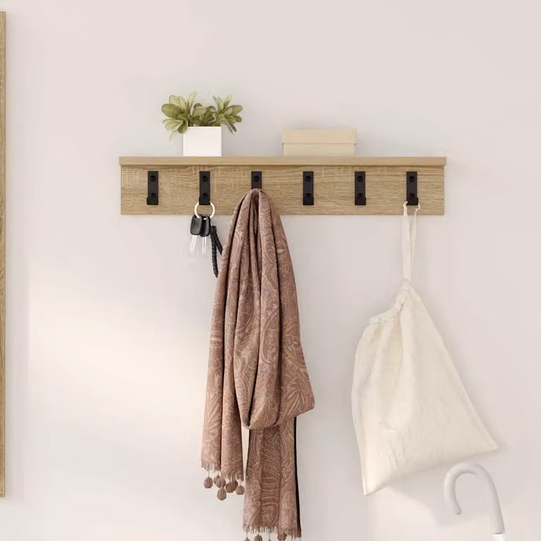 vidaXL Appendiabiti a muro moderno in legno con ganci distribuiti, colore marrone e beige, L 60 x P 10,5 x H 10,5 cm