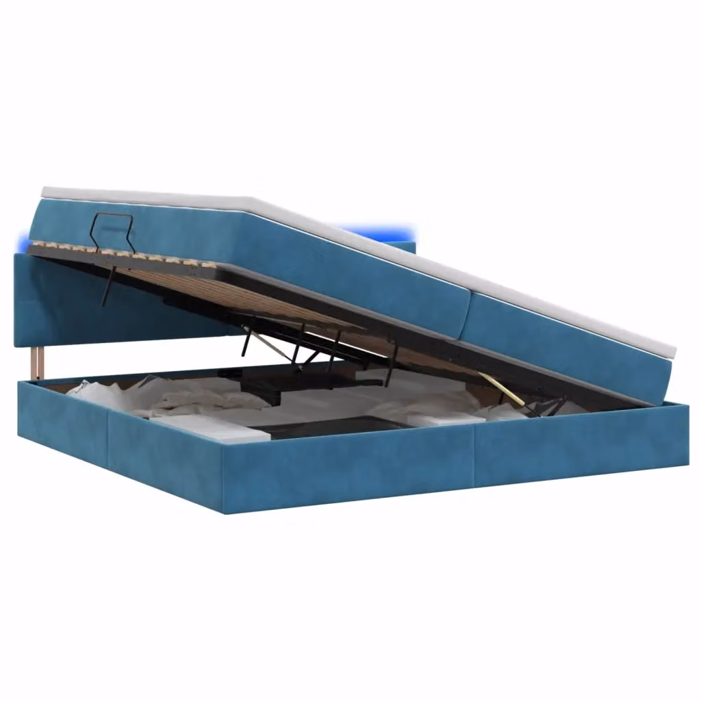 Letto con contenitore e illuminazione LED vidaXL in velluto blu con porta USB e materasso a molle L/P/H: 200 x 200 x 140 cm – 2