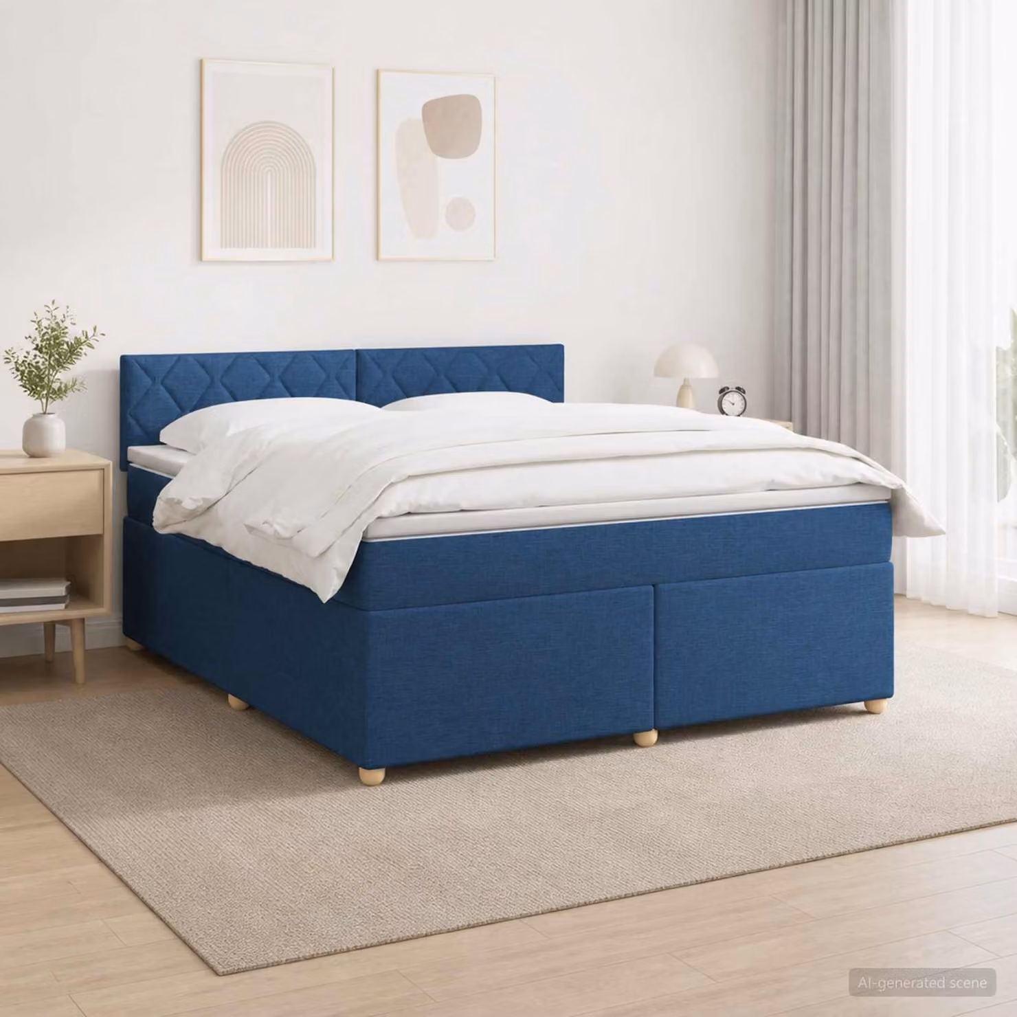 Letto box spring vidaXL con materasso a molle insacchettate, Blu e Multicolore, L/P: 140 x 190 cm