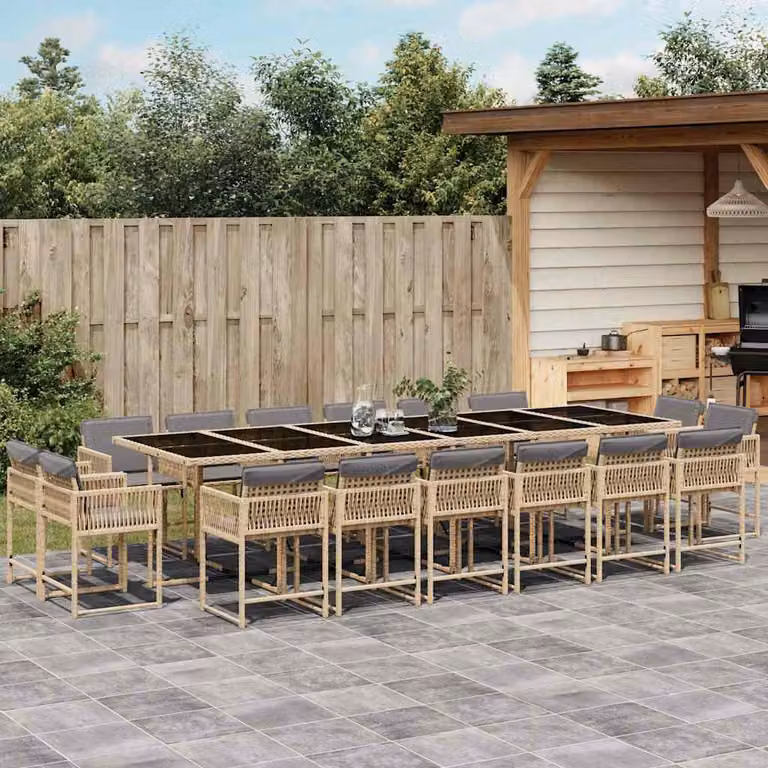 vidaXL Set Pranzo da Giardino 17 pz in Polyrattan con Cuscini Beige, Nero e Grigio e Tavolo in Vetro