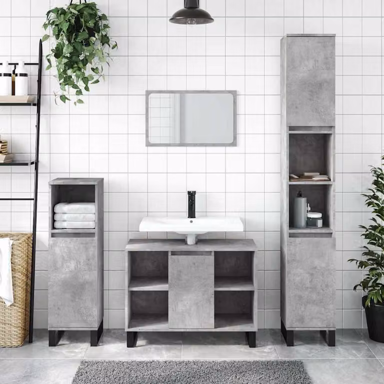Armadietto da bagno vidaXL in stile industriale grigio con ante a battente e ripiani interni, L 80 x P 33 x H 60 cm