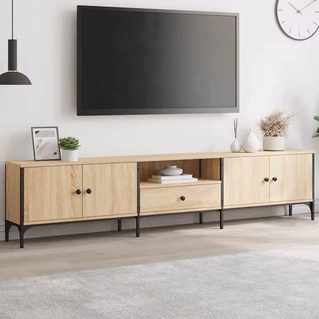 Mobile TV moderno vidaXL beige con cassetti in legno e metallo L: 200 cm, P: 44 cm, H: 25 cm – 1