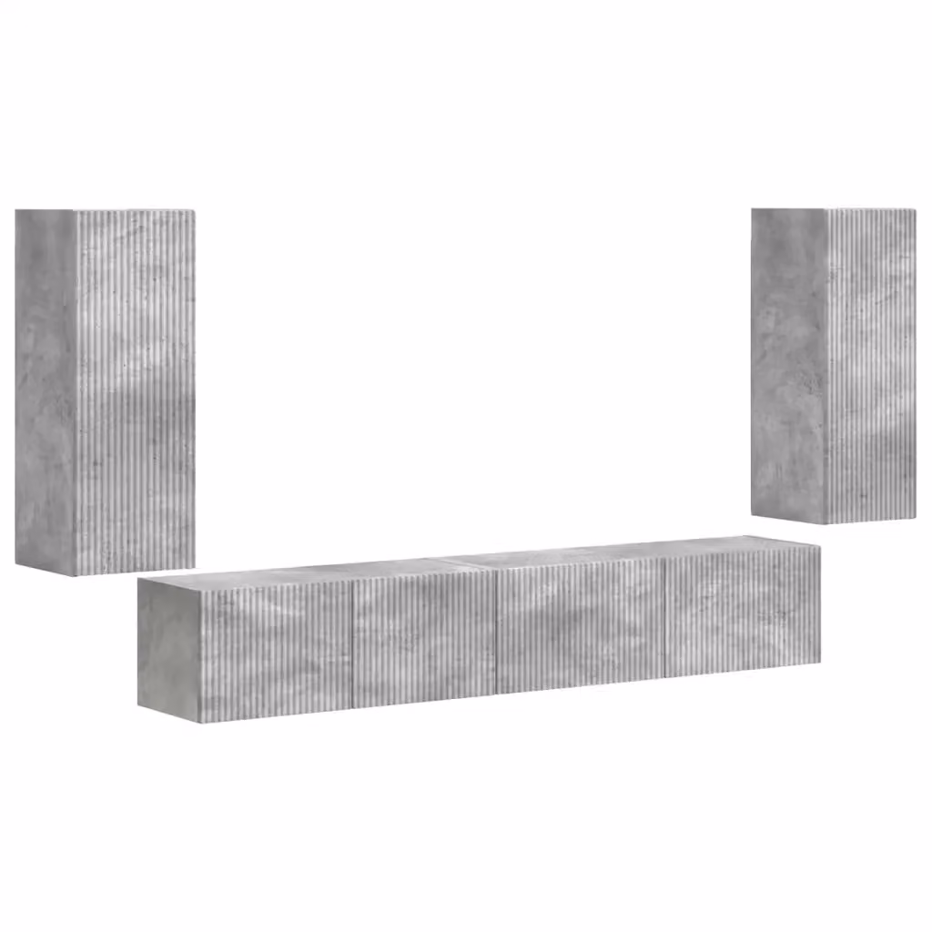 Set mobile TV moderno vidaXL in 4 pezzi, Grigio cemento e Legno MDF, da appendere a parete – 2
