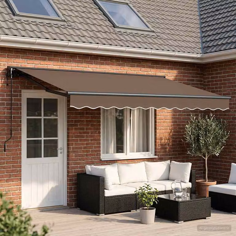Tenda retrattile vidaXL beige con bracci pieghevoli in poliestere e alluminio, L: 450 cm, P: 300 cm