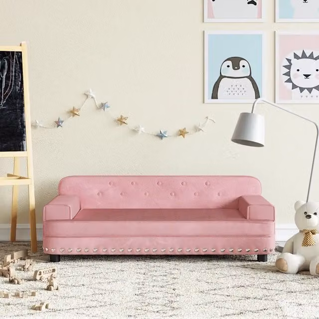 Divano per bambini vidaXL in velluto rosa L: 90 cm, P: 53 cm, H: 30 cm – 1