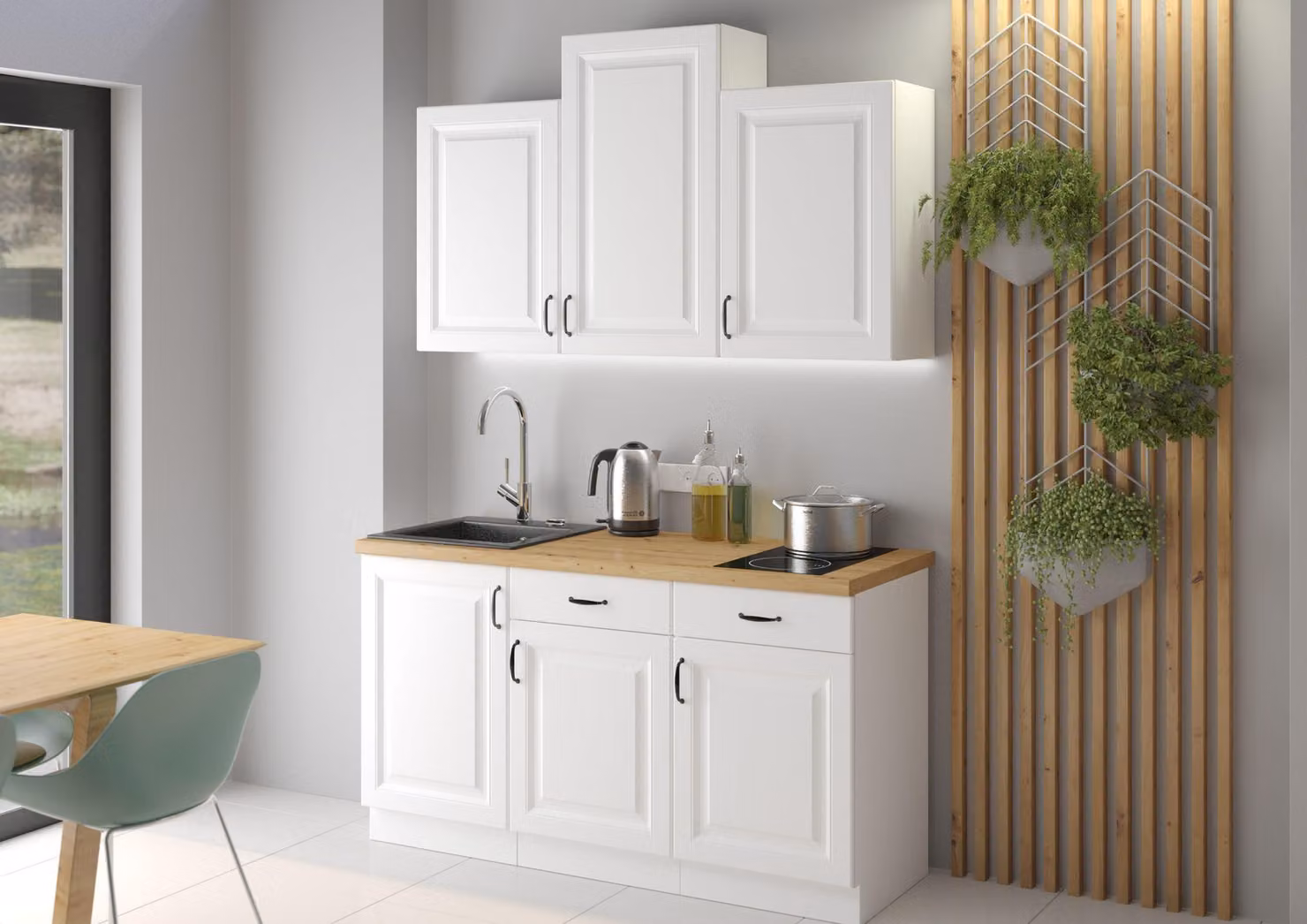 Cucina rustica Stilo Bianca 150 cm Cucina a vista Cucina componibile Cucina singola
