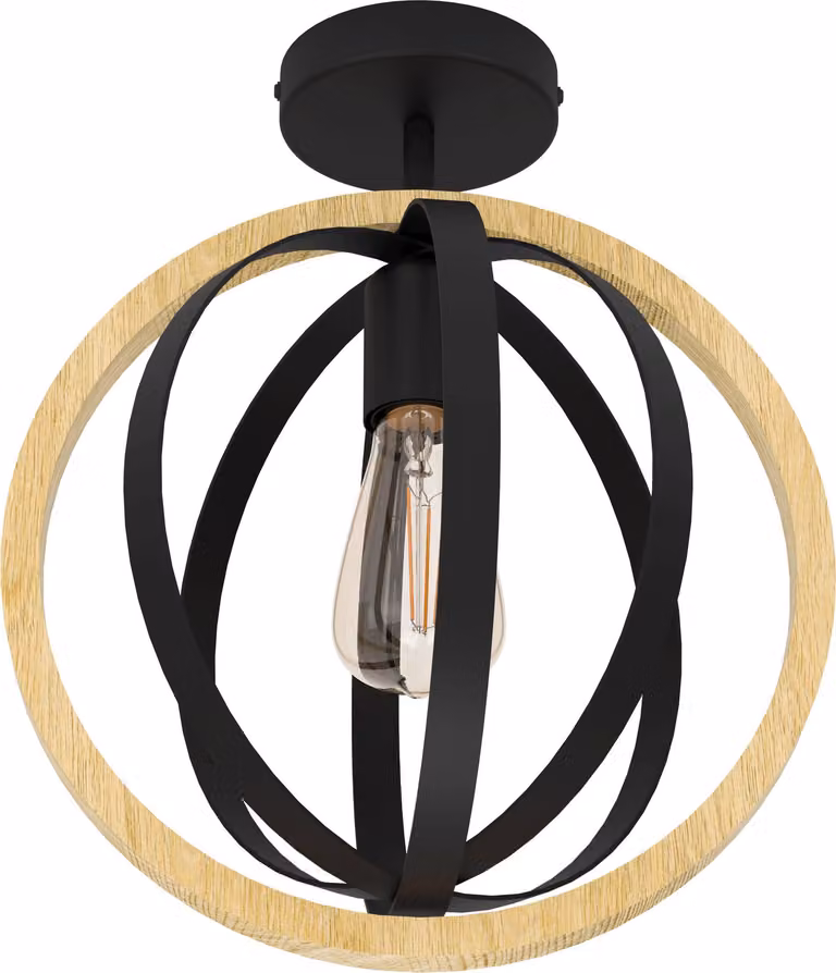 Plafoniera Industrial Basildon 1 Luce Metallo Nero E Marrone