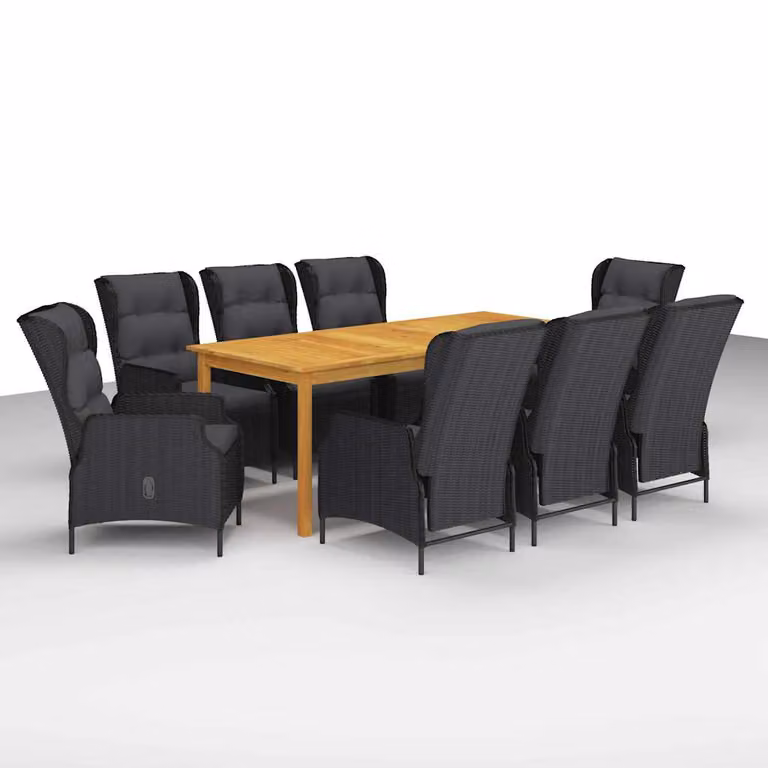 Set da Pranzo da Giardino vidaXL in Legno di Acacia 9 pz Grigio Scuro e Nero