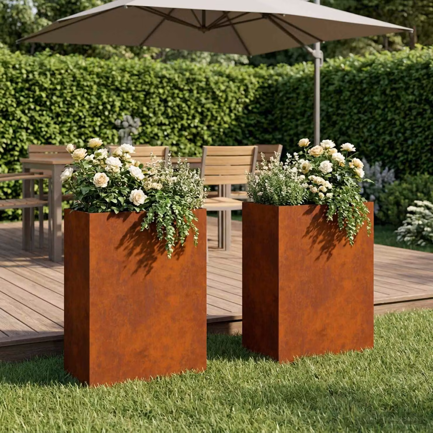 Set di 2 vasi da giardino vidaXL in acciaio color marrone, L: 50 cm, P: 30 cm, H: 75 cm