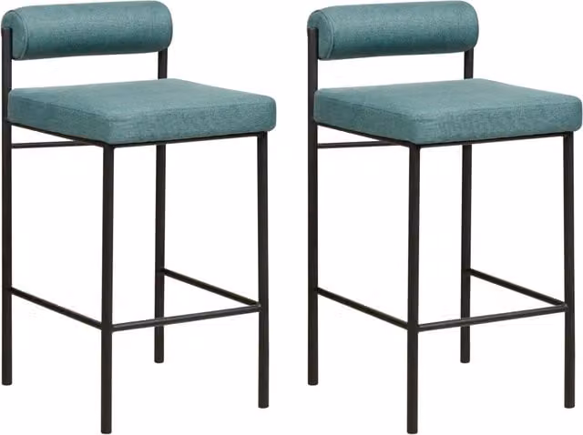 Set di 2 sedie da bar BELIANI con rivestimento in poliestere verde acqua e gambe in metallo nero, sgabelli moderni con schienale arrotolato per cucina e sala da pranzo – 1