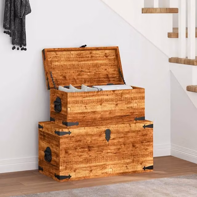 Casse di Stoccaggio 2 pz in Legno Ruvido di Mango 241634