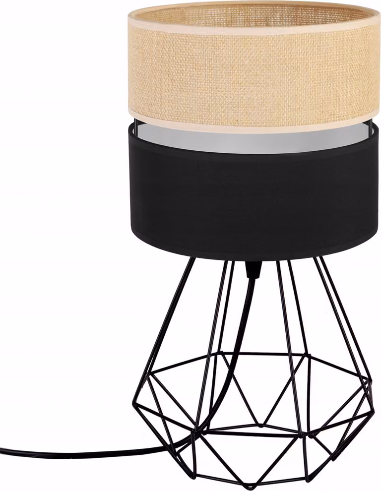 Light-Home Juta Lampada da tavolo con paralume moderno - Lampada da comodino - Lampada da tavolo E27 - 1 lampadina PAGO - Base nera e iuta e nero