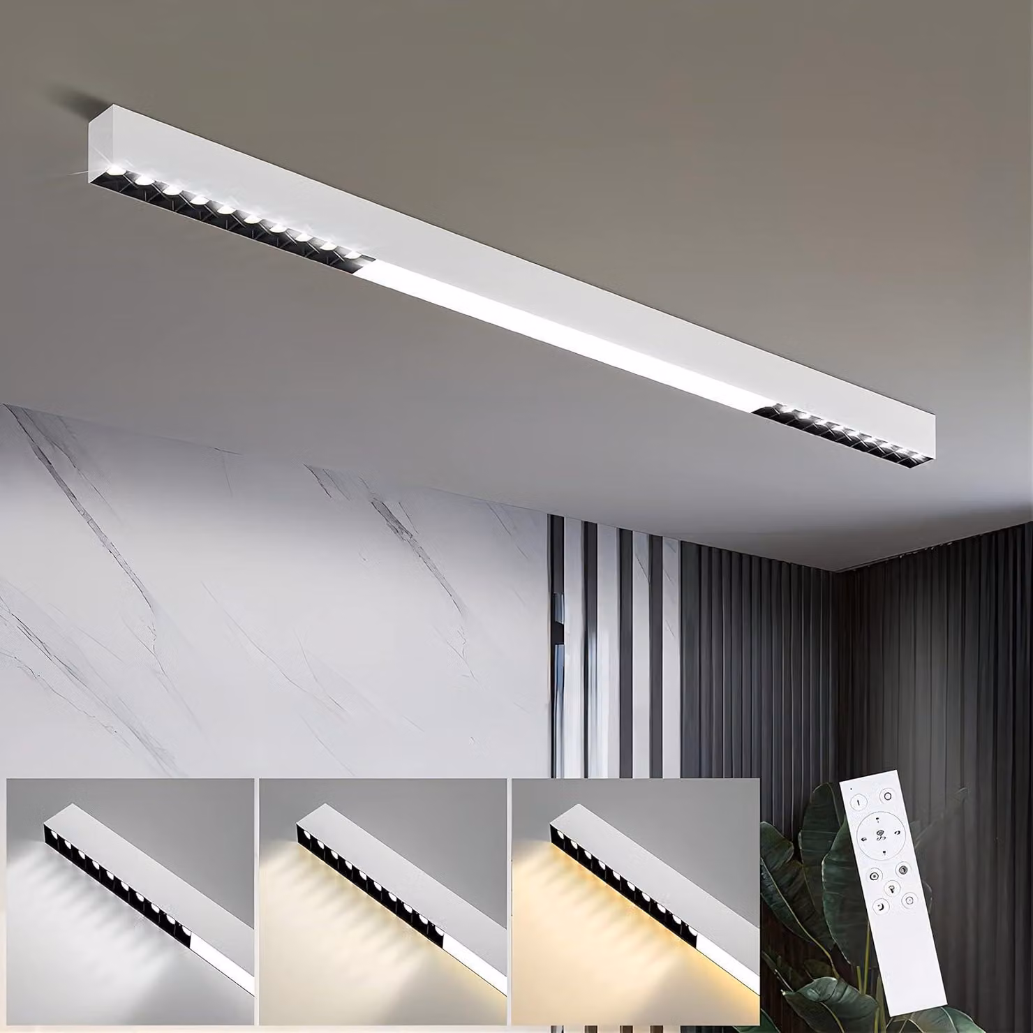 ZMH lampada da soffitto LED plafoniera bianca 32W soffitto faretto cucina 107CM lungo moderno dimmerabile con telecomando illuminazione soffitto per soggiorno ufficio camera da letto
