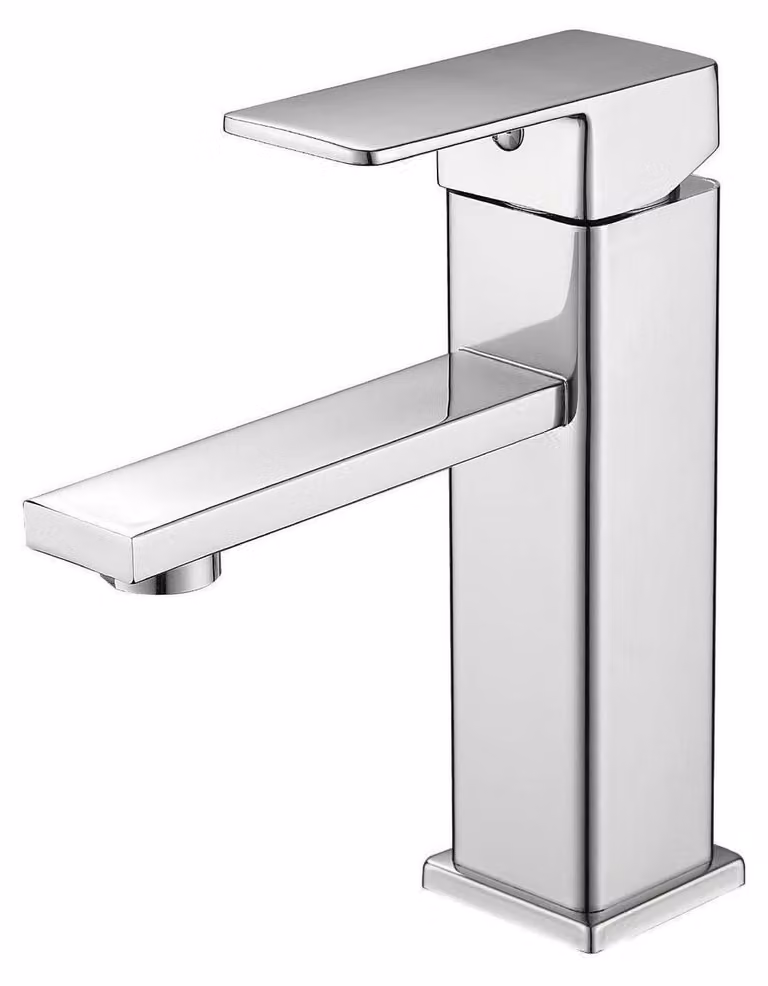 Miscelatore monocomando quadrato per lavabo, finitura cromata, acciaio inossidabile, con cartuccia in Vetroceramica e protezione contro gli schizzi