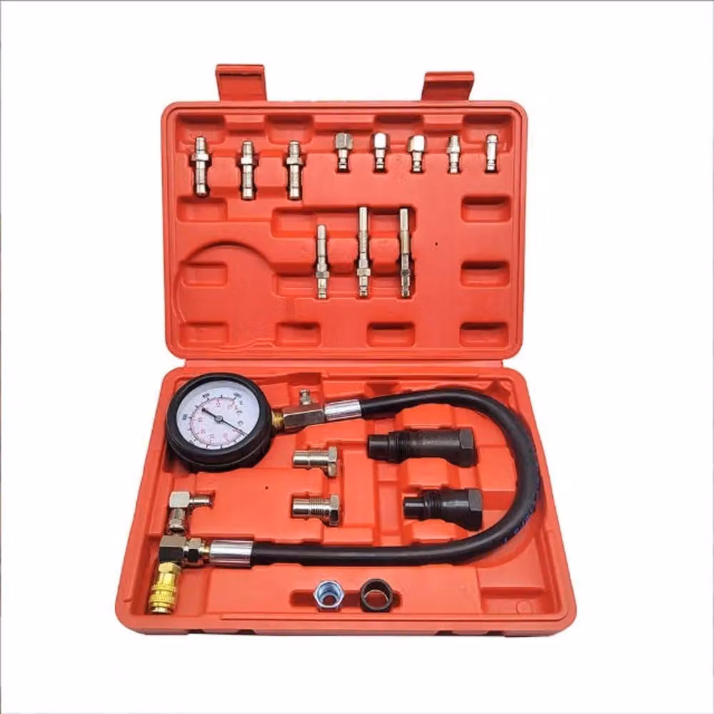 Tester di compressione per motori diesel - 0–70 bar / 0–1000 PSI - 7 adattatori - Tubo da 36 cm - Adatto per iniezione diretta e indiretta