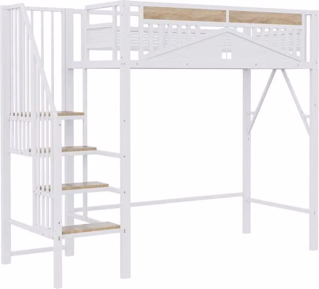 Letto a soppalco per bambini 90x200 cm in metallo e MDF con scrivania， senza materasso