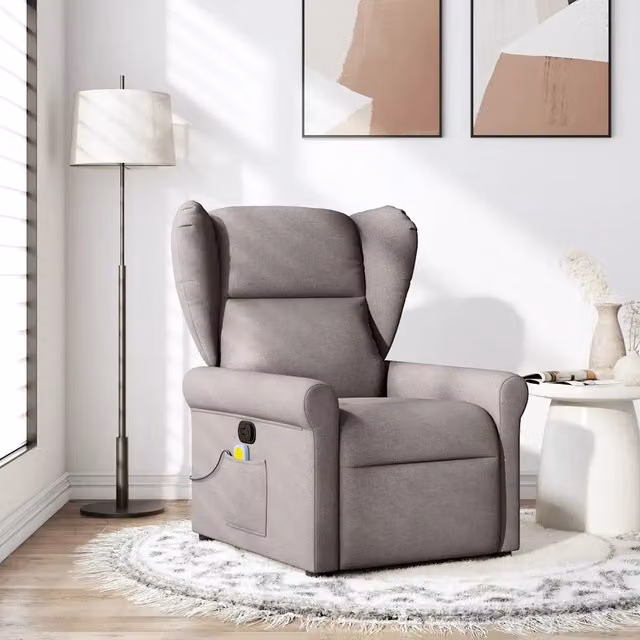 Poltrona Reclinabile Relax vidaXL in Tessuto Beige e Grigio con Braccioli e Regolazione Manuale