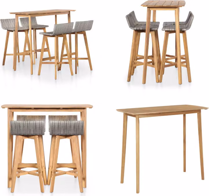 vidaXL set da pranzo da giardino 5 pezzi in legno massiccio di acacia - Set da bar - Set da bar - Tavolo e sgabelli da bar - Tavolo da bar