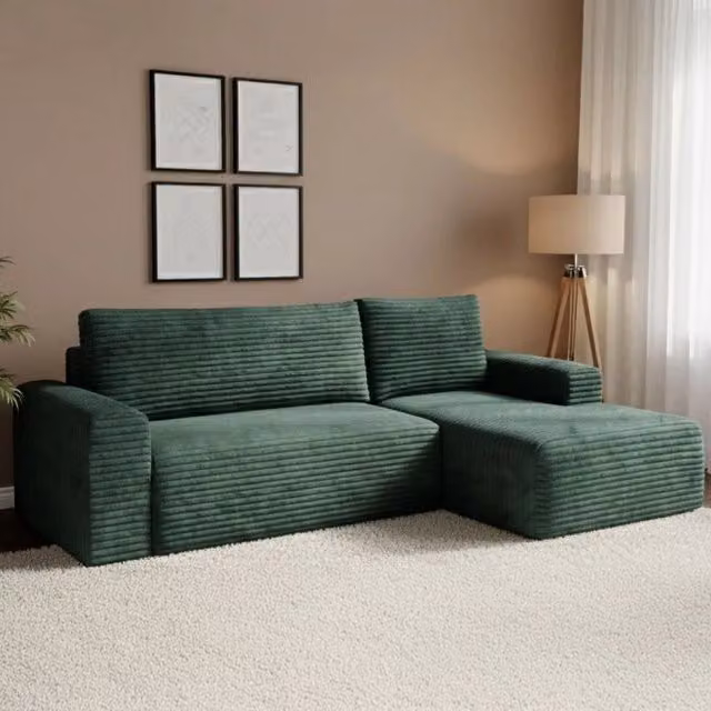 Divano Letto Folgarida con Penisola Contenitore L Shape, Verde, L/P/H: 268 x 163 cm