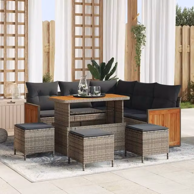 Set Divano da Giardino 9 pz 7-Numero di posti Grigio polyrattan 3365263