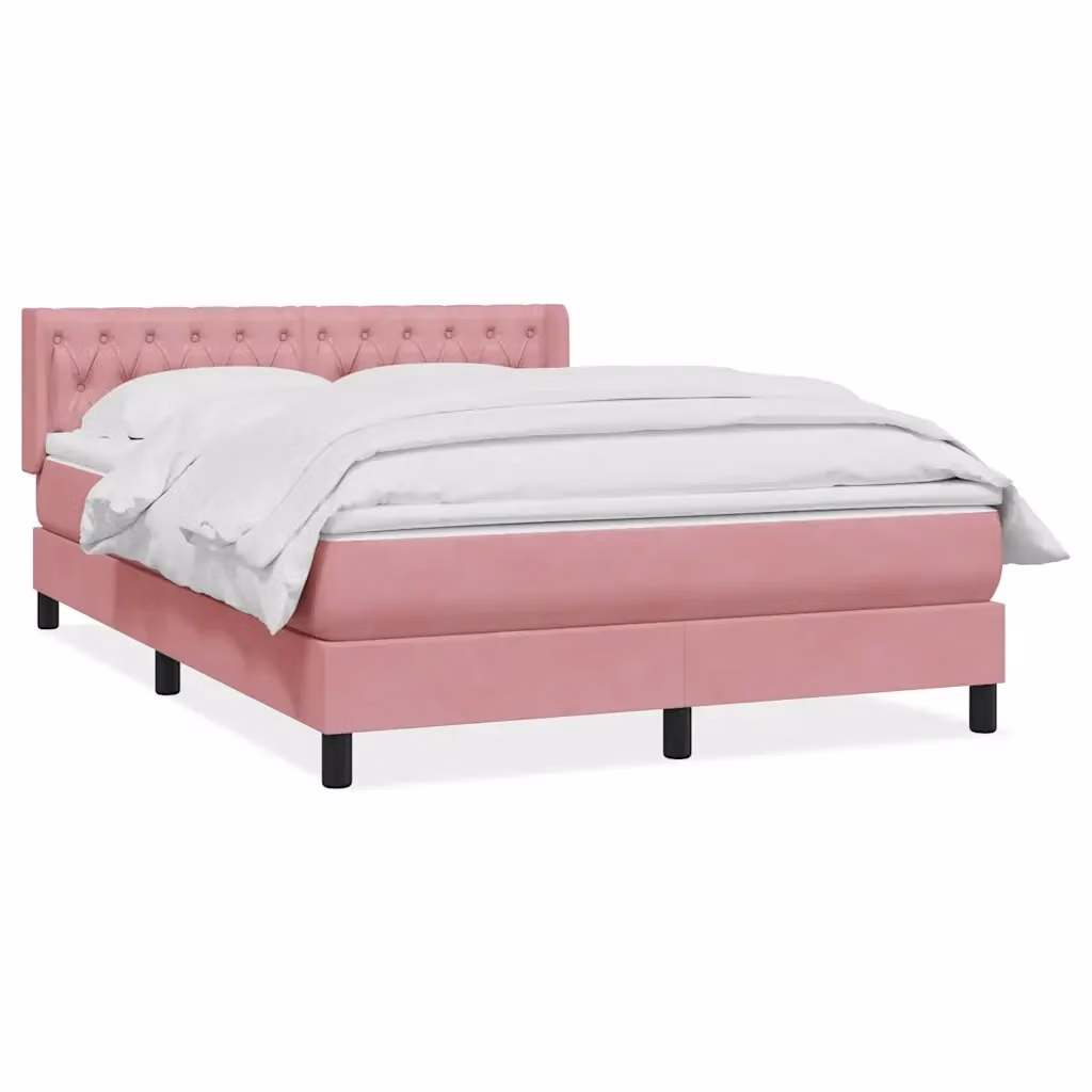 Letto Ibrido vidaXL con Giroletto a Molle e Materasso in Velluto Rosa e Bianco L: 147 cm, P: 223 cm, H: 88 cm – 2
