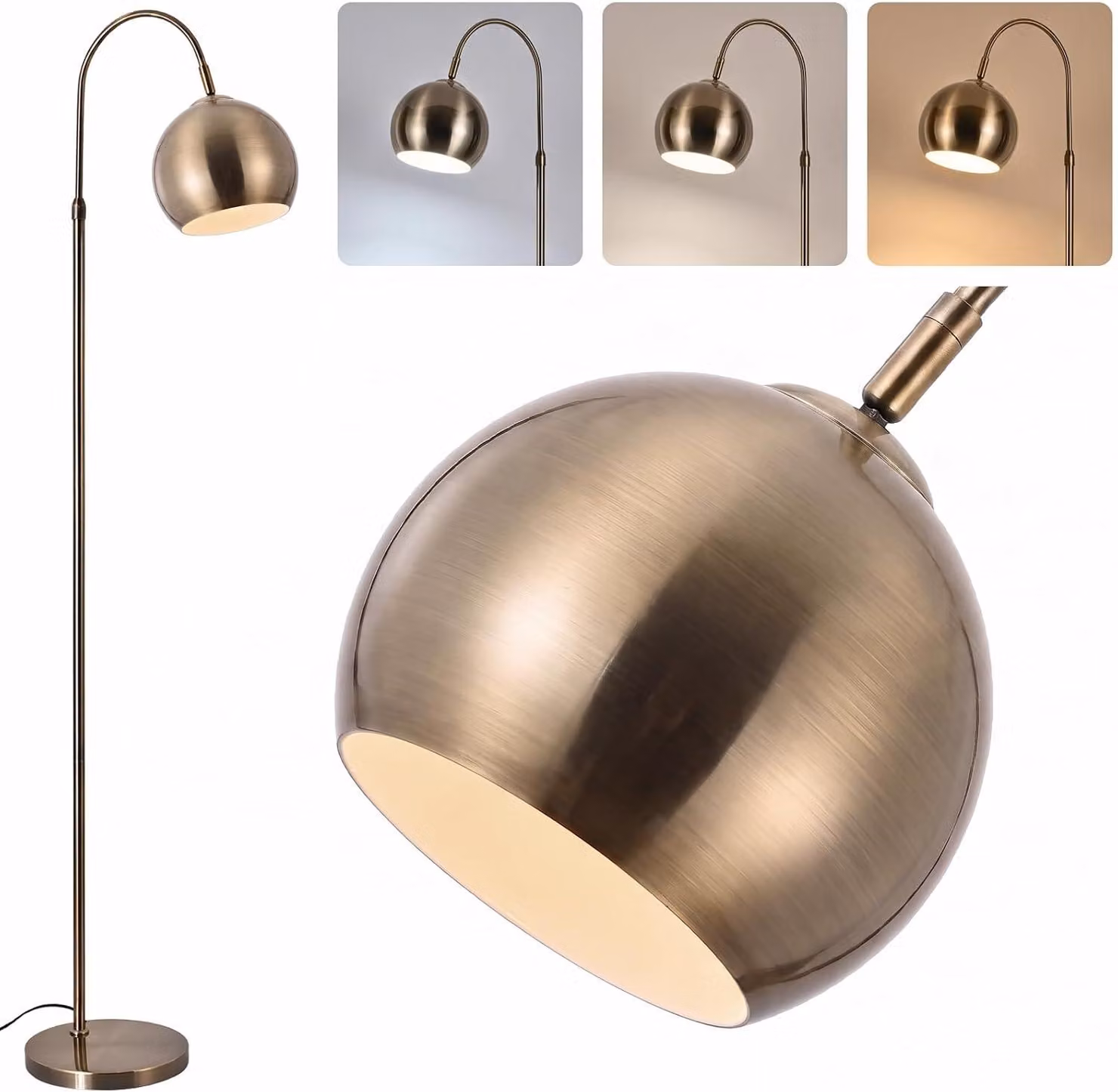Lampada da terra ZMH per soggiorno, lampada ad arco, attacco E27, interruttore a pedale, lampada da terra, potenza massima 40W, altezza regolabile fino a 160 cm, lampada da lettura per camera da letto, stile antico, finitura bronzo