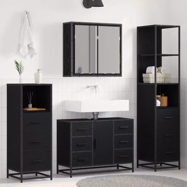 Set di mobili per il bagno 4 pz Rovere Nero 3402568
