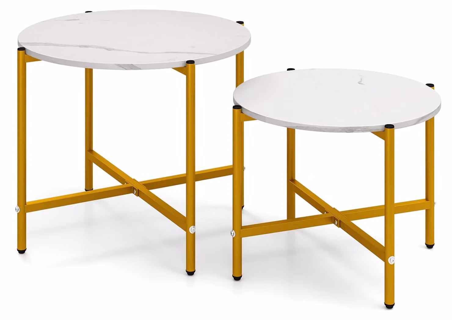 Set di tavolini rotondi, impilabili, struttura in metallo, bianco
