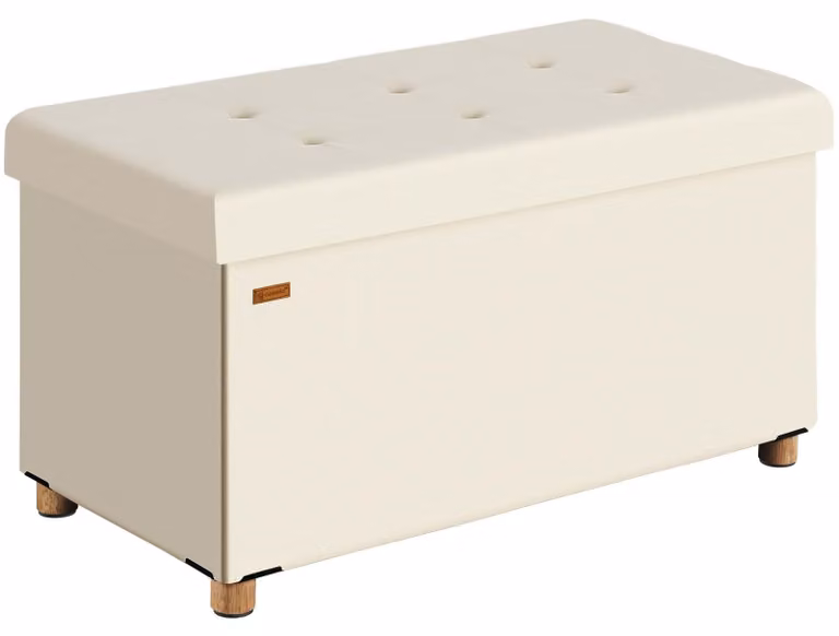 Panca in velluto beige 76x38x42cm pieghevole con spazio contenitore