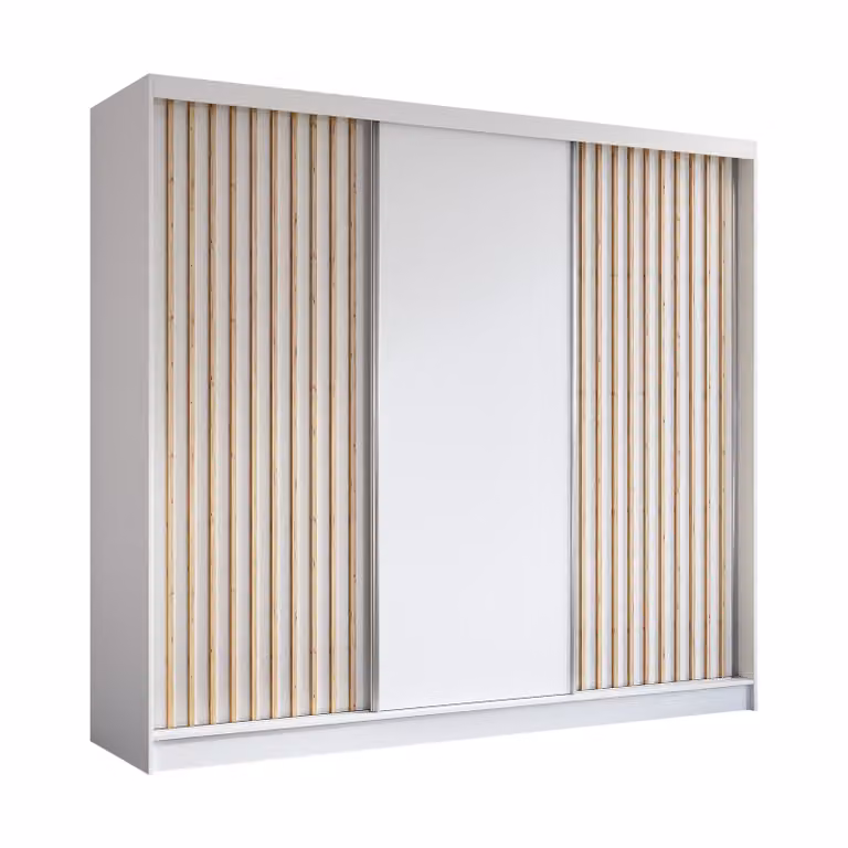 AX LIVING Cabinio armadio ad ante scorrevoli bianco - 240 cm Doghe Artisan