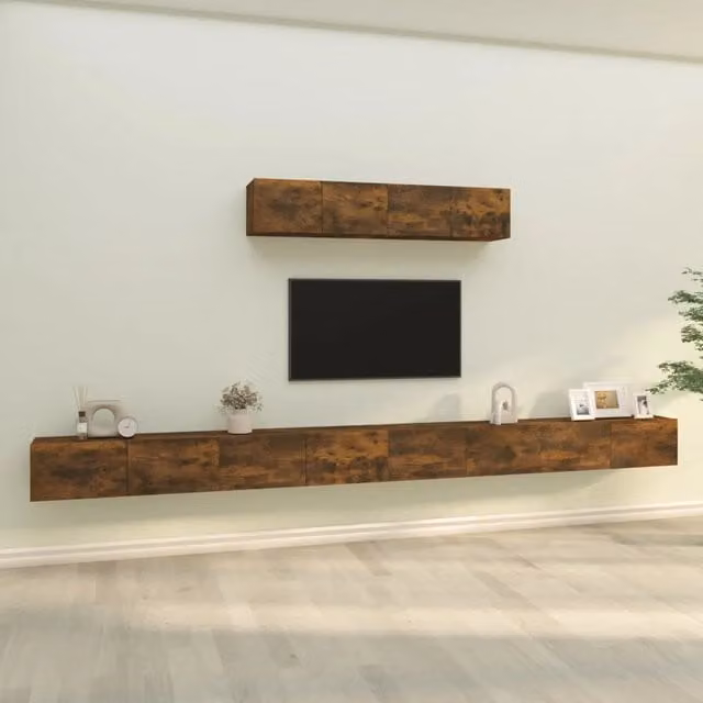 Set di Mobili Porta TV 6 pz Rovere Fumo in Legno Multistrato 3114611