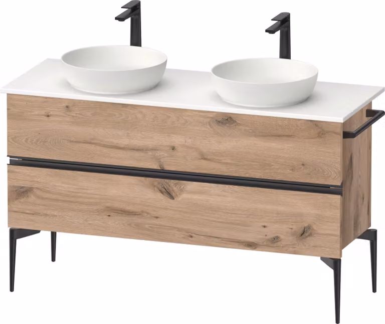 Duravit Sivida Meuble sous-lavabo sur console, 2 tiroirs, poignée noire diamantée mate, 1315x475x548mm, SV46610BD550000, SV46610BD550000