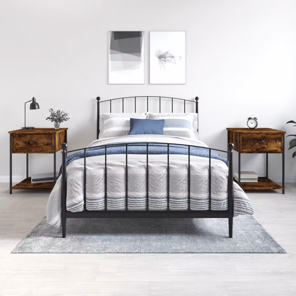 Set di 2 comodini moderni vidaXL in legno multistrato colore rovere fumo L: 44 cm, P: 45 cm, H: 58 cm