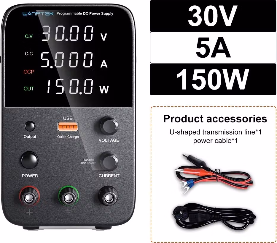 Wanptek Alimentatore DC, tensione di uscita 30V/60V/120V, corrente regolabile fino a 10A, WPS305H