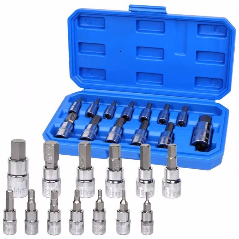 Set di chiavi a bussola da 13 pezzi - Esagonali/a bussola esagonale - Acciaio cromo-molibdeno - Resistenti agli urti - Resistenti alla corrosione - Qualità professionale - Set di chiavi