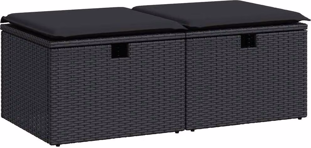 Set Divani da Giardino con Cuscini 2 pz Nero Polyrattan Acacia