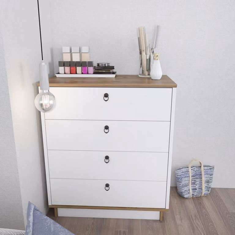 Skye Decor, Sahra - Bianco, Noce, Comò, Bianco, 100% PANNELLI DI PARTICELLE RIVESTITI IN MELAMMINA, 72 x 42 x 83,1 cm