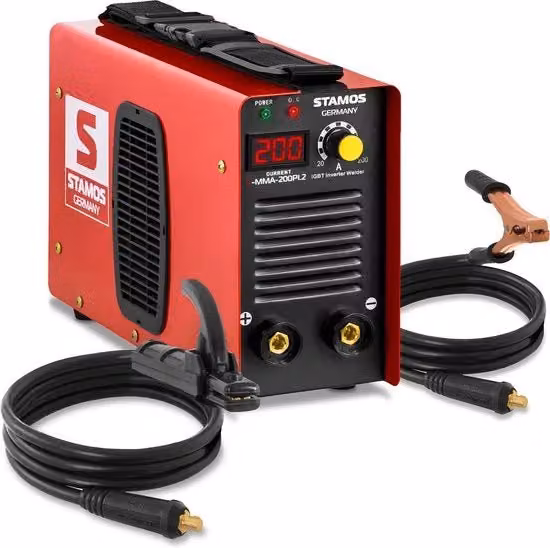 Saldatrice a laser Stamos 200 A con funzione Start caldo e display LED, colore rosso