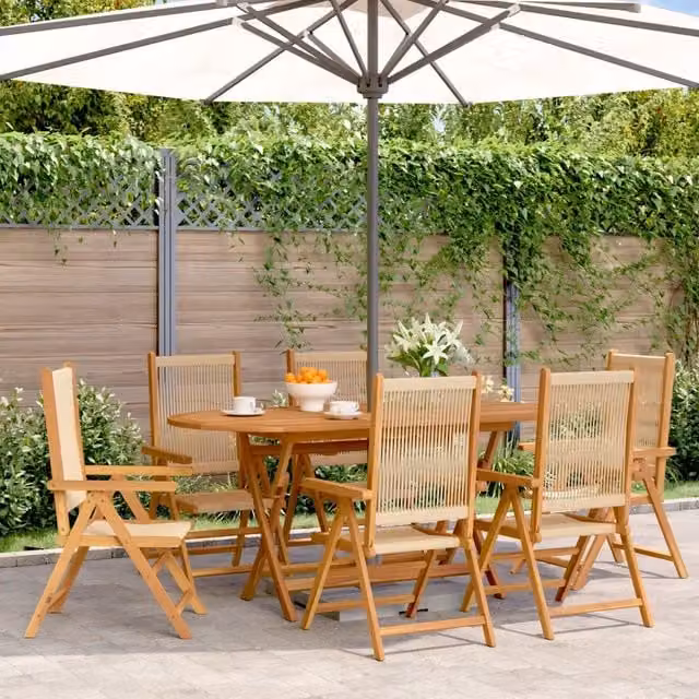 Sedie Reclinabili Pieghevoli 6pz Beige Legno Massello Acacia 3214536