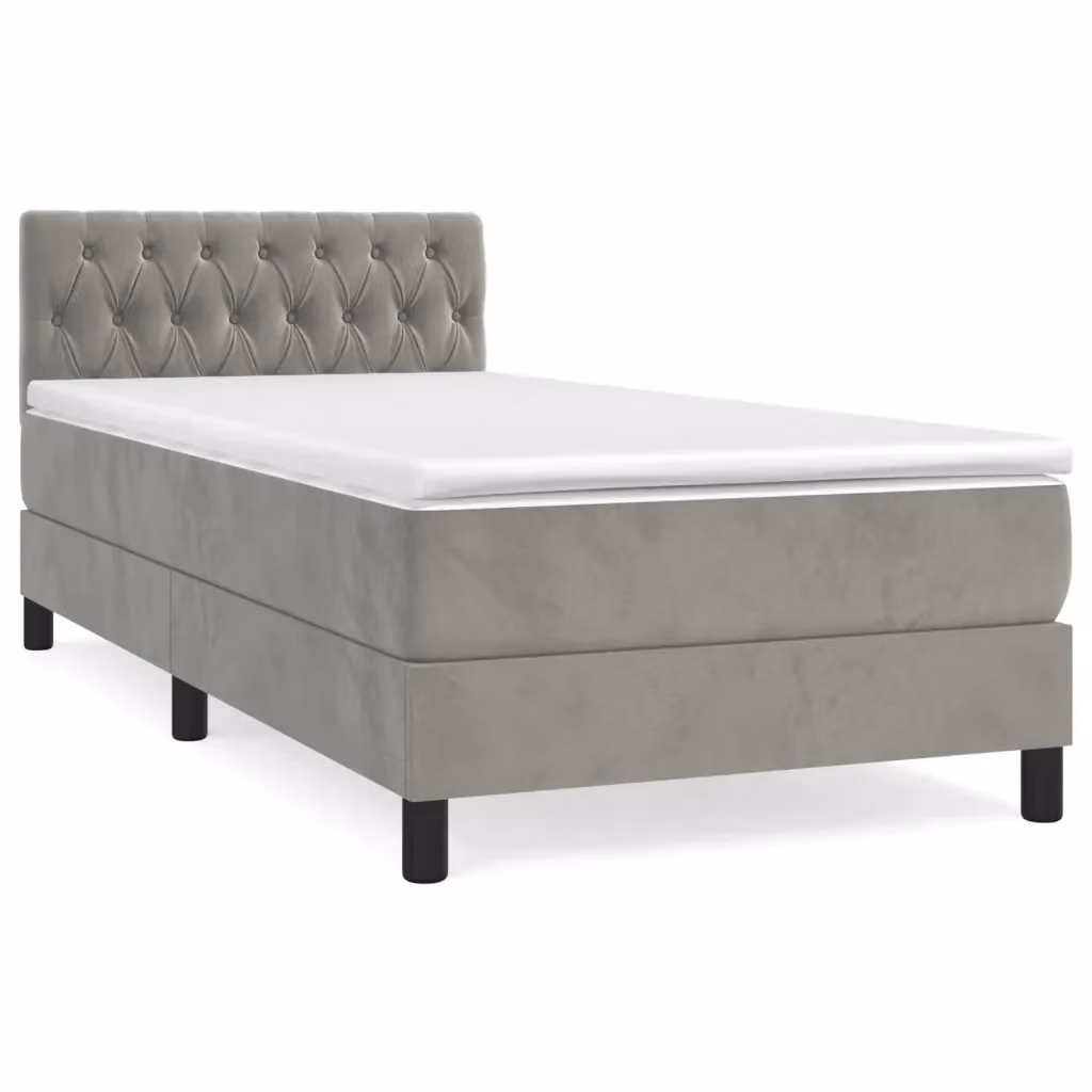 Letto con Giroletto a Molle e Materasso Ibrido vidaXL in Velluto Grigio e Bianco L/P/H: 193 x 90 x 88 cm – 2
