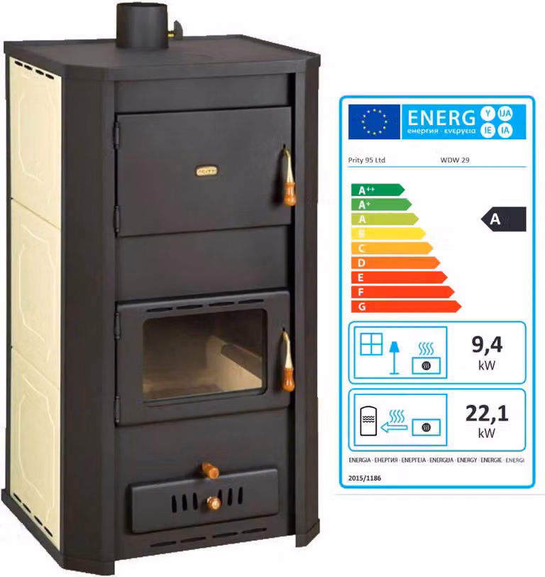 Stufa a legna PRITY WD W29 con scambiatore di calore ad acqua Stufa per riscaldamento centrale - 31,5 Kw